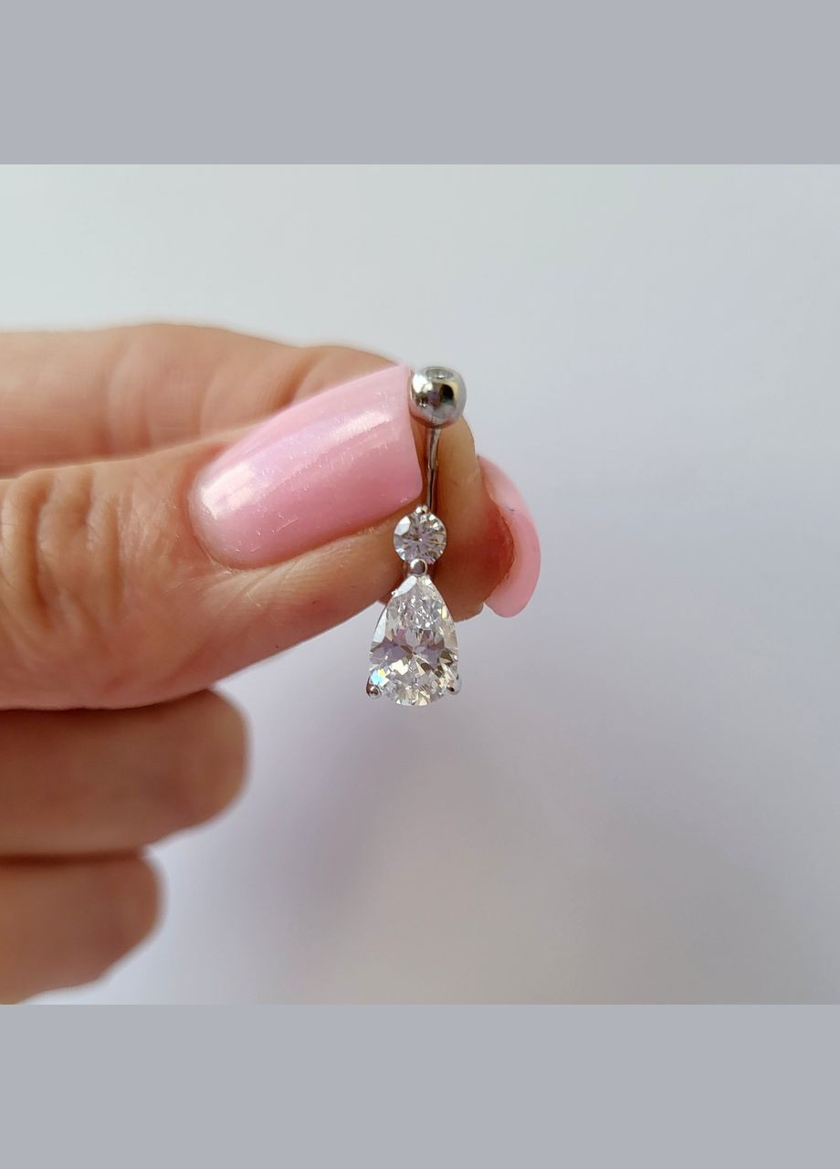 Серебряный пирсинг в пупок Капля серебро 925 пробы Родированное 604724р 1.50г No Brand (319854978)