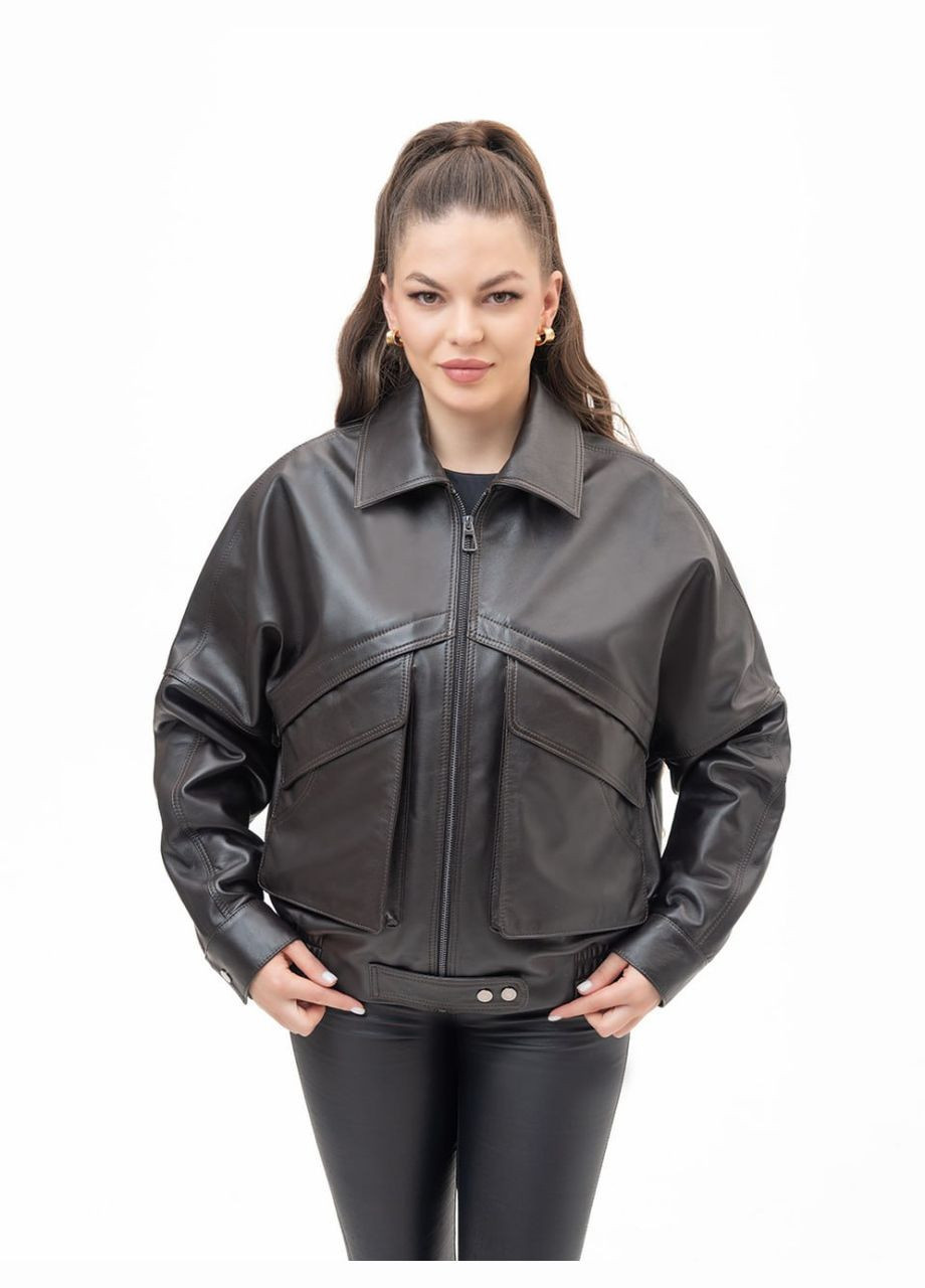 Коричневая демисезонная женская кожаная куртка весна Fabio Monti