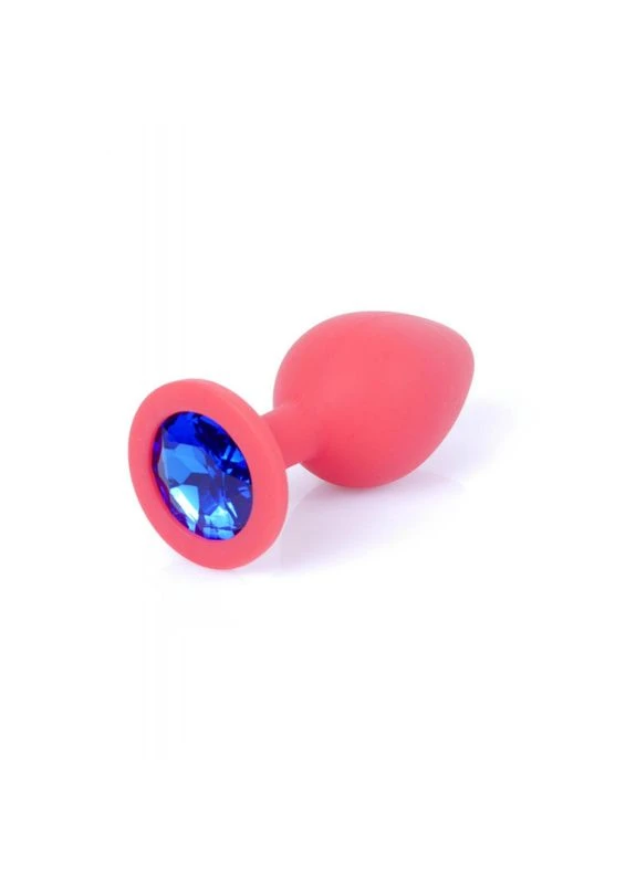 Средняя анальная пробка (силикон) с синим кристаллом Exclusivity Red Silikon PLUG Medium — Blue Diamond No Brand (391596212)
