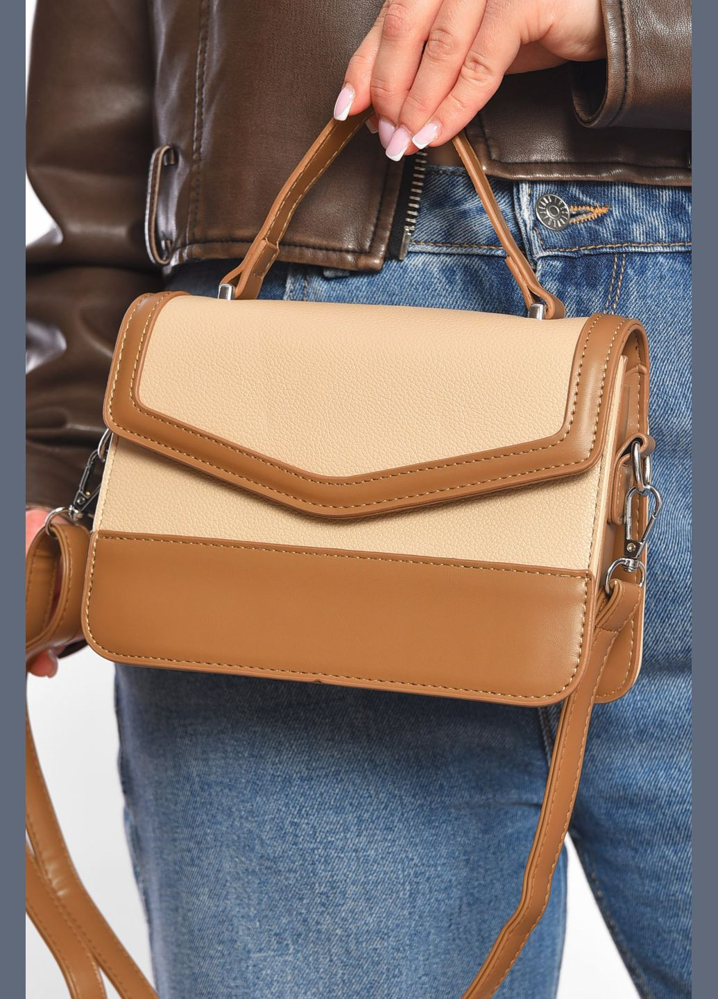 Сумка женская из экокожи бежевого цвета Let's Shop (324992622)