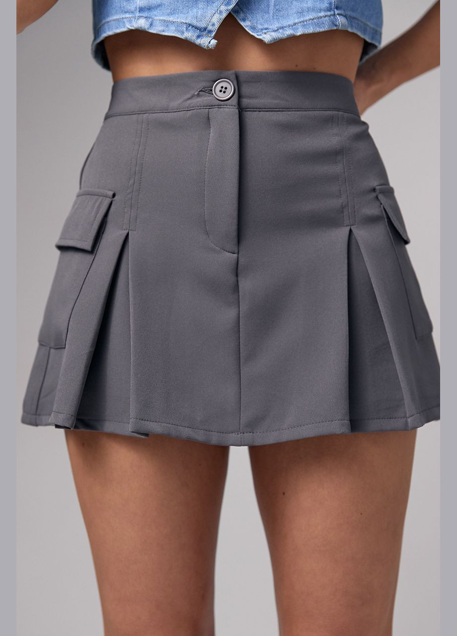 Мини юбка-шорты с накладными карманами - серый Lurex (289060978)
