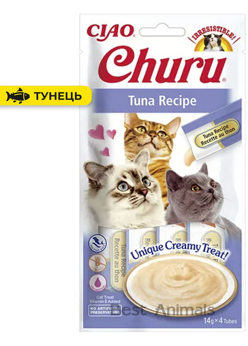Японські ласощі для котів Ciao Churu крем з тунцем 4 шт по 14 г (8859387700674) Inaba (354701210)