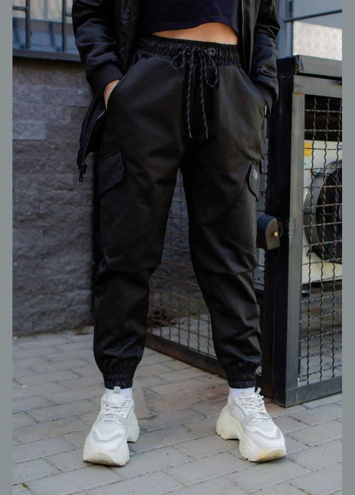 Чорні штани карго Without Bayraktar Black No Brand (322700177)