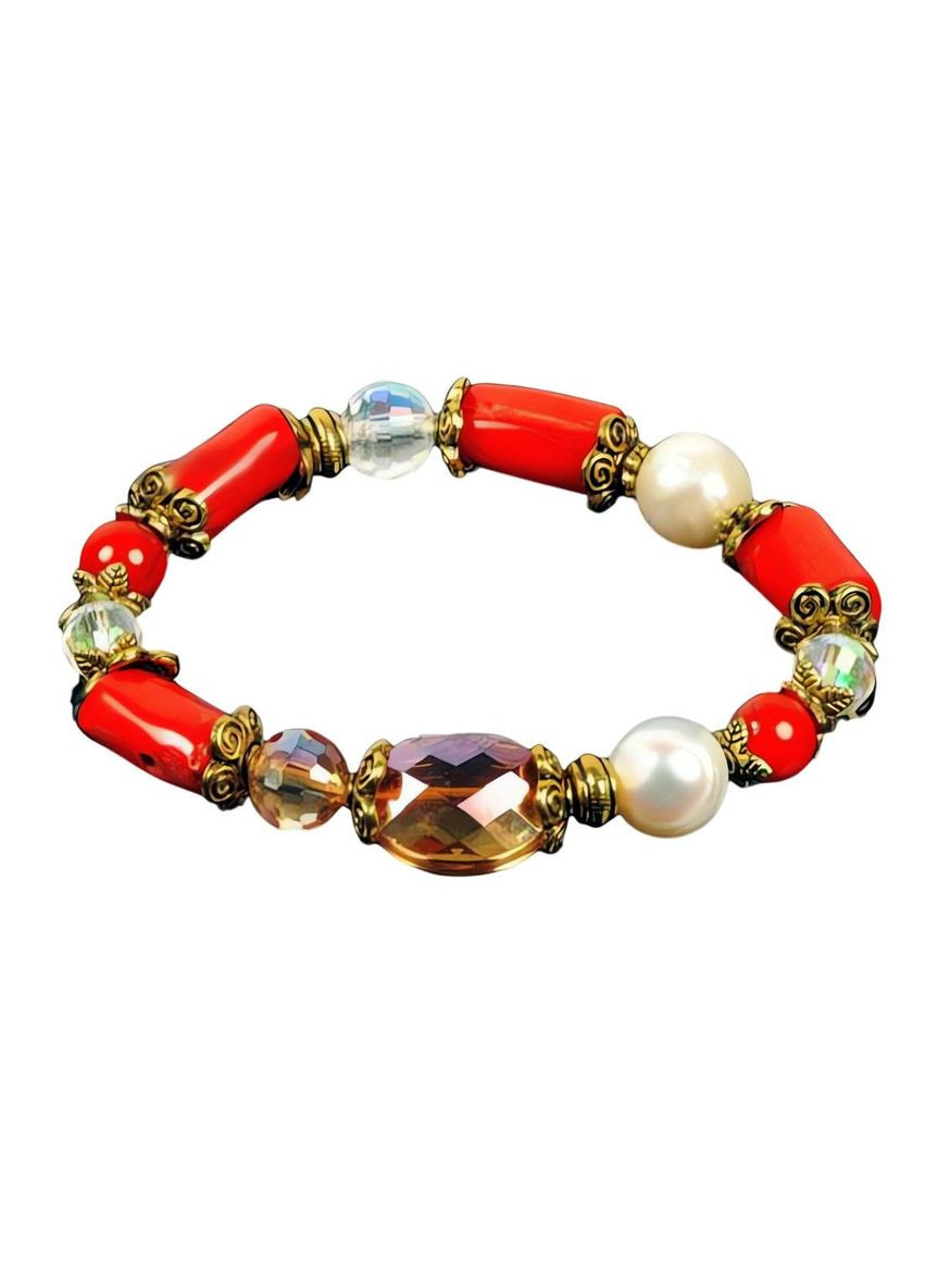 Браслет из коралла, жемчуга и чешского стекла 18,5 см. No Brand (338219501)