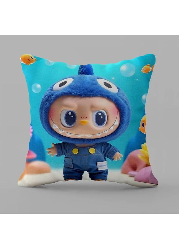 Подушка велюрова Лабубу 4 двосторонній 3D принт наволочка на блискавці 35×35 см Україна ТД (369657741)