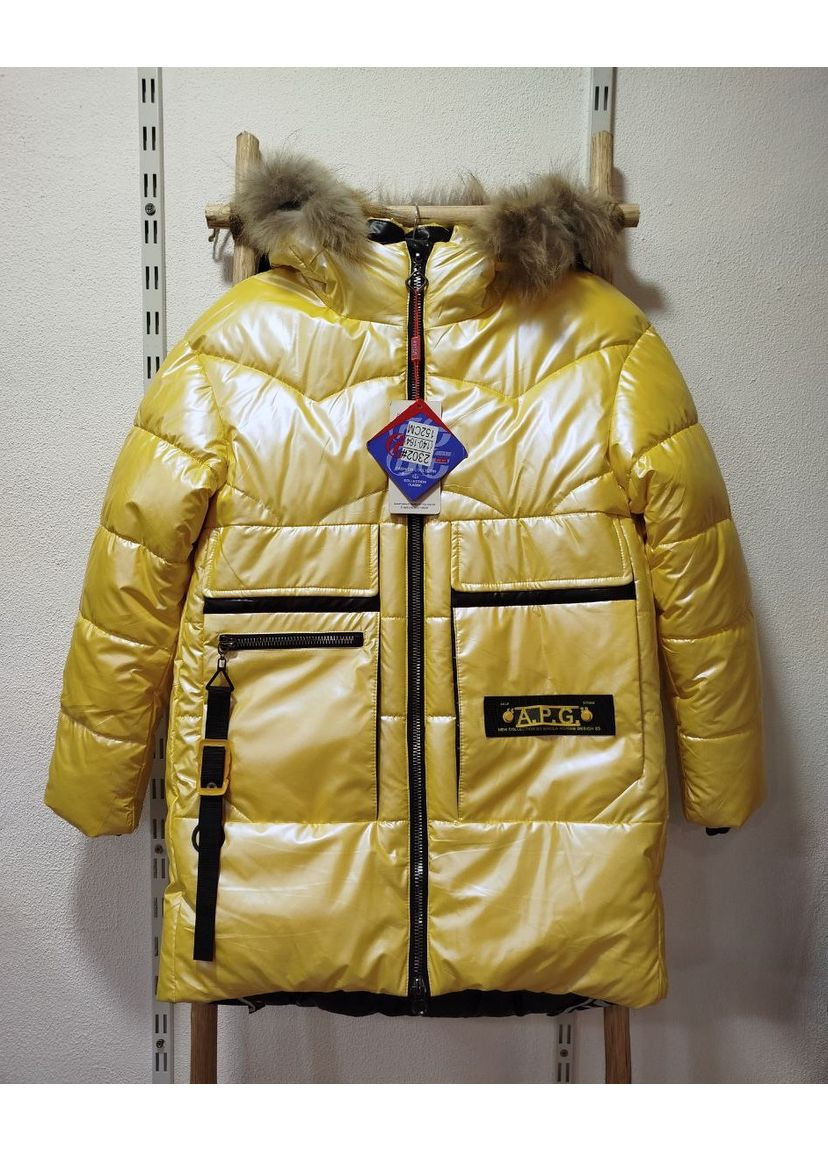 Жовта зимня стильна зимова куртка для дівчинки Fengshuoda