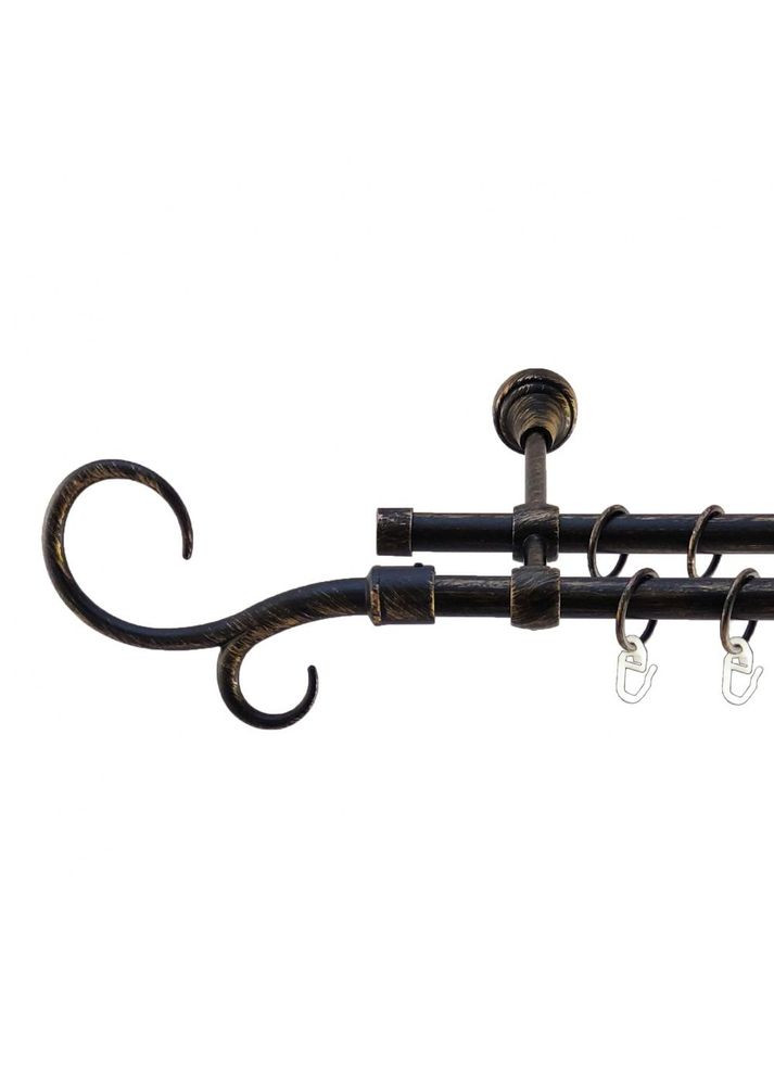 Карниз Гак Подвійний металевий дворядний литий гладка труба Чорне Золото 16\16 мм 200 см (5468257) ORVIT (300798082)