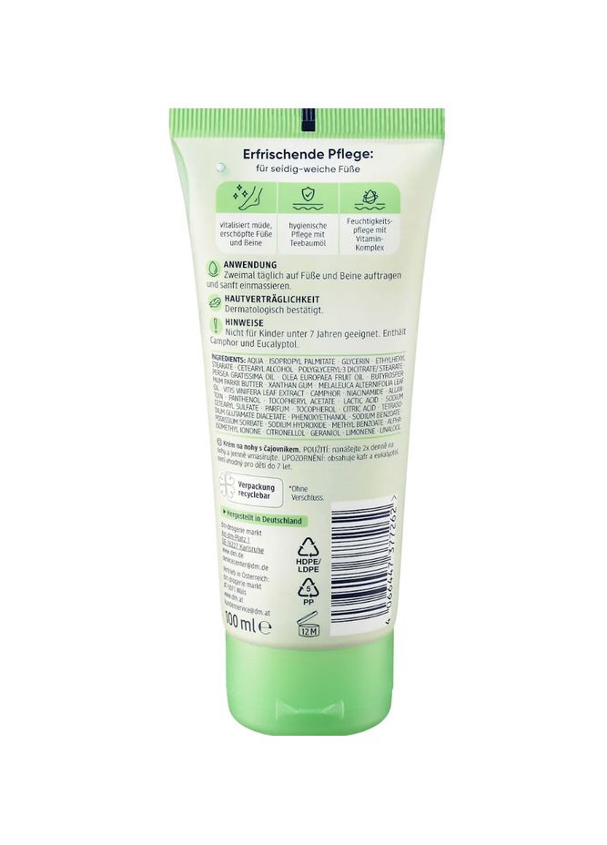 Крем для ног с маслом чайного дерева Fußcreme Teebaumöl, 100 ml Balea (366569833)