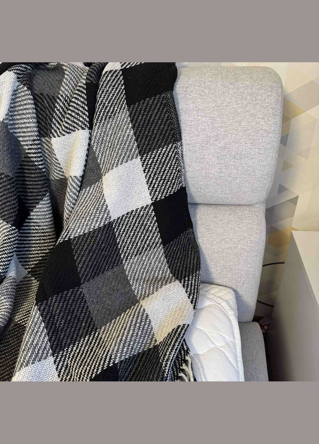 Плед на односпальную кровать 140х200 с шерстью серый в клетку 51970500 Ananasko (316505036)