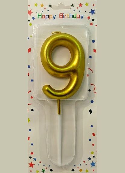 Свеча цифра объемная "9" золото, 7 см No Brand (302314022)