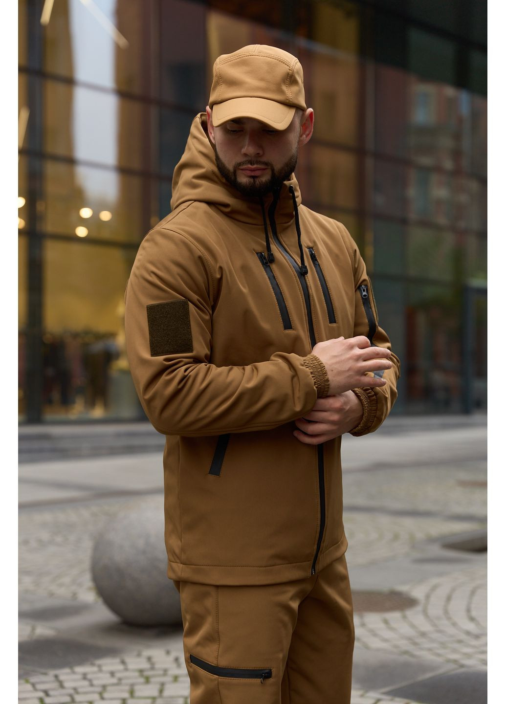 Теплый мужской костюм Soft Shell койот на флисе с шевроном Intruder Reef (366868551)