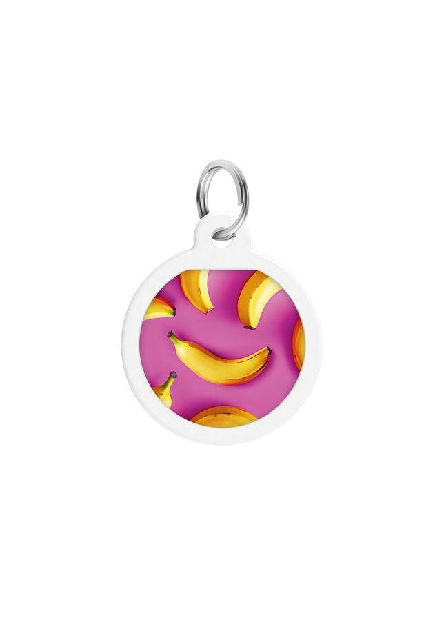 Адресник для собак и котов металлический Smart ID с QR паспортом, рисунок "Бананы на розовом", круг, Дл 25 мм WAUDOG (363199734)