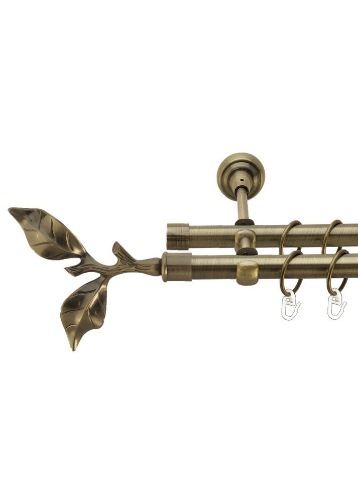 Карниз Листок Розы металлический двухрядный открытый гладкая труба Антик 19\19 мм 160 см (4016410) ORVIT (300846727)