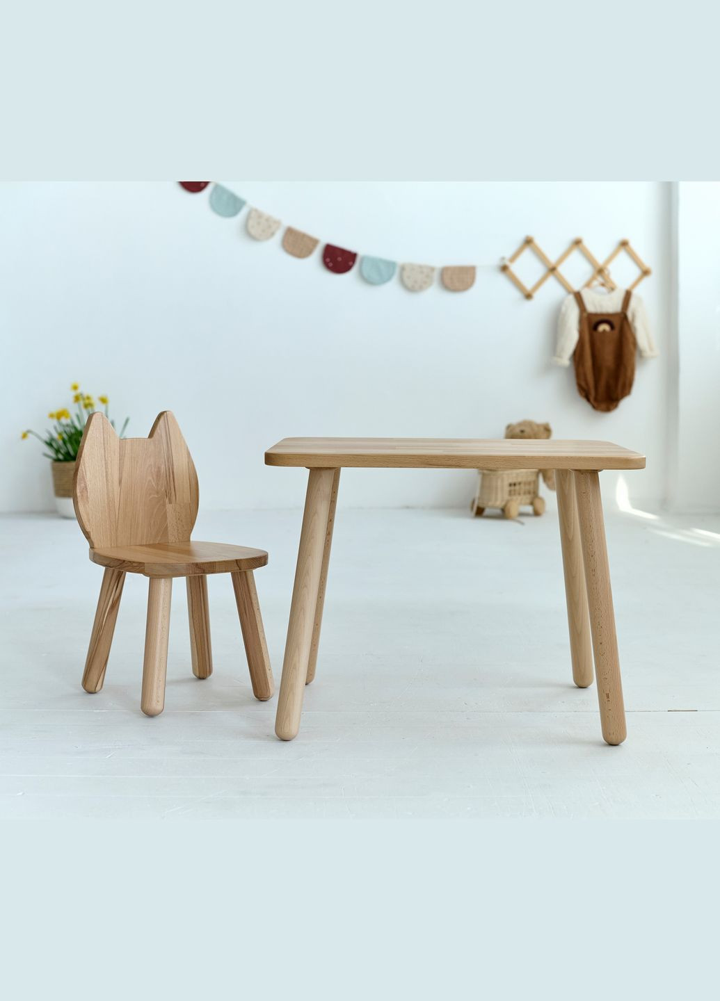 Дитячий деревяний стільчик для дітей 2-4 років Котик Натуральний Tatoy (326598604)