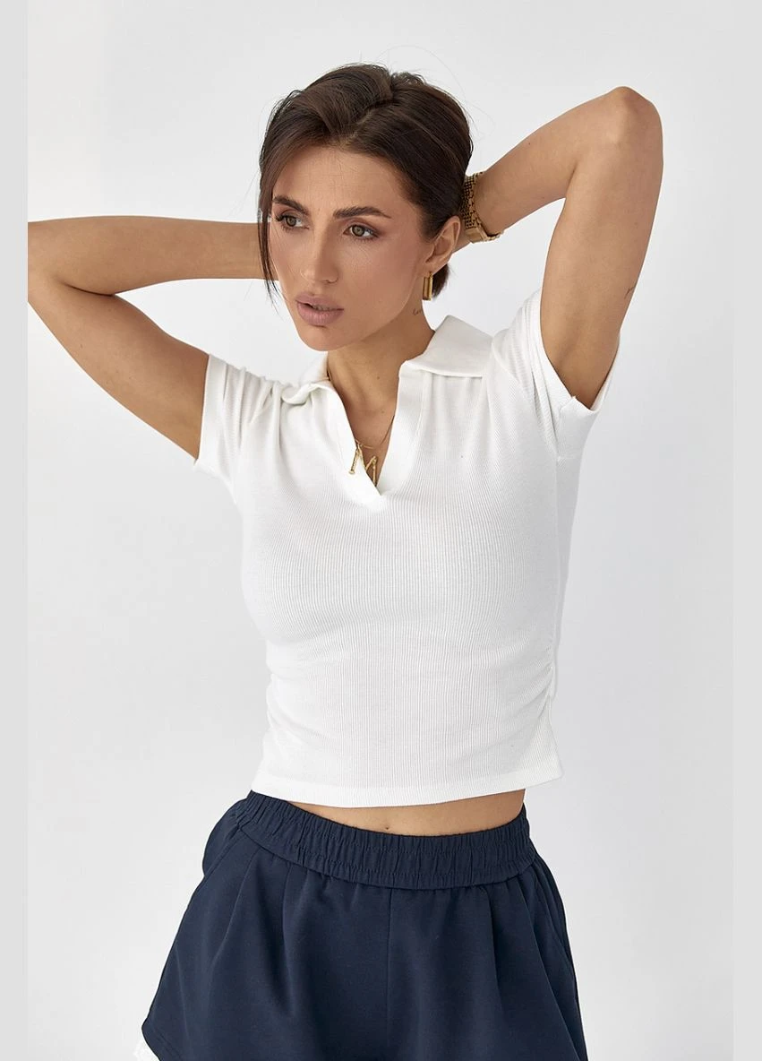 Поло в В рубчик з драпіруванням Lurex Футболка - (333972594)