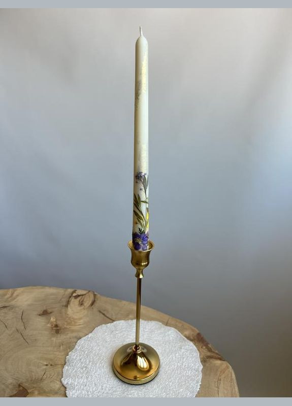 Конусна святкова свічка з сухоцвітами | воскова ручної роботи | весільна або інтер'єрна Hand Made (346591204)