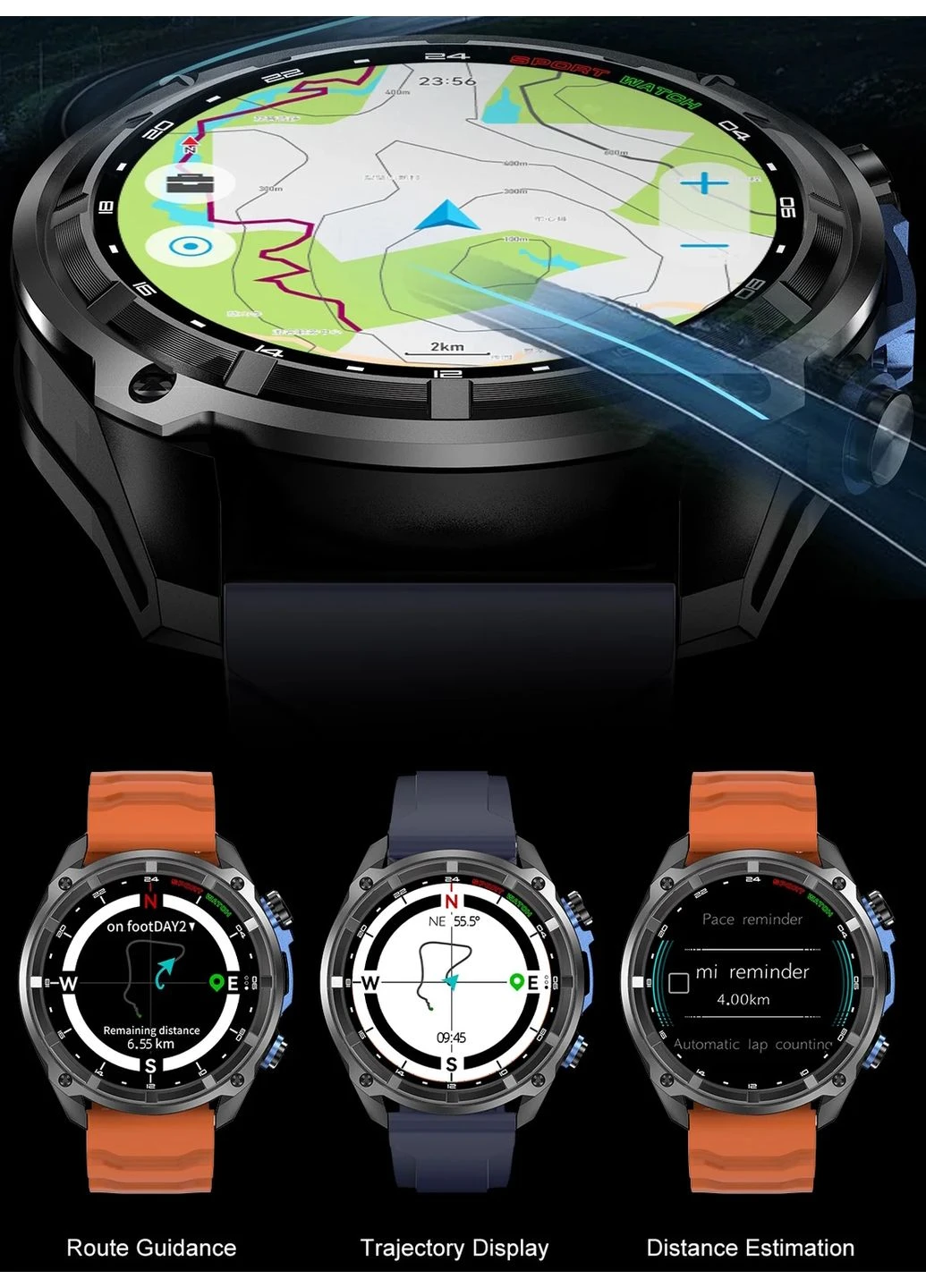 Розумний годинник Smart Navigation Pro GPS AMOLED 1,43" сталь чорний помаранчевий No Brand (401850802)