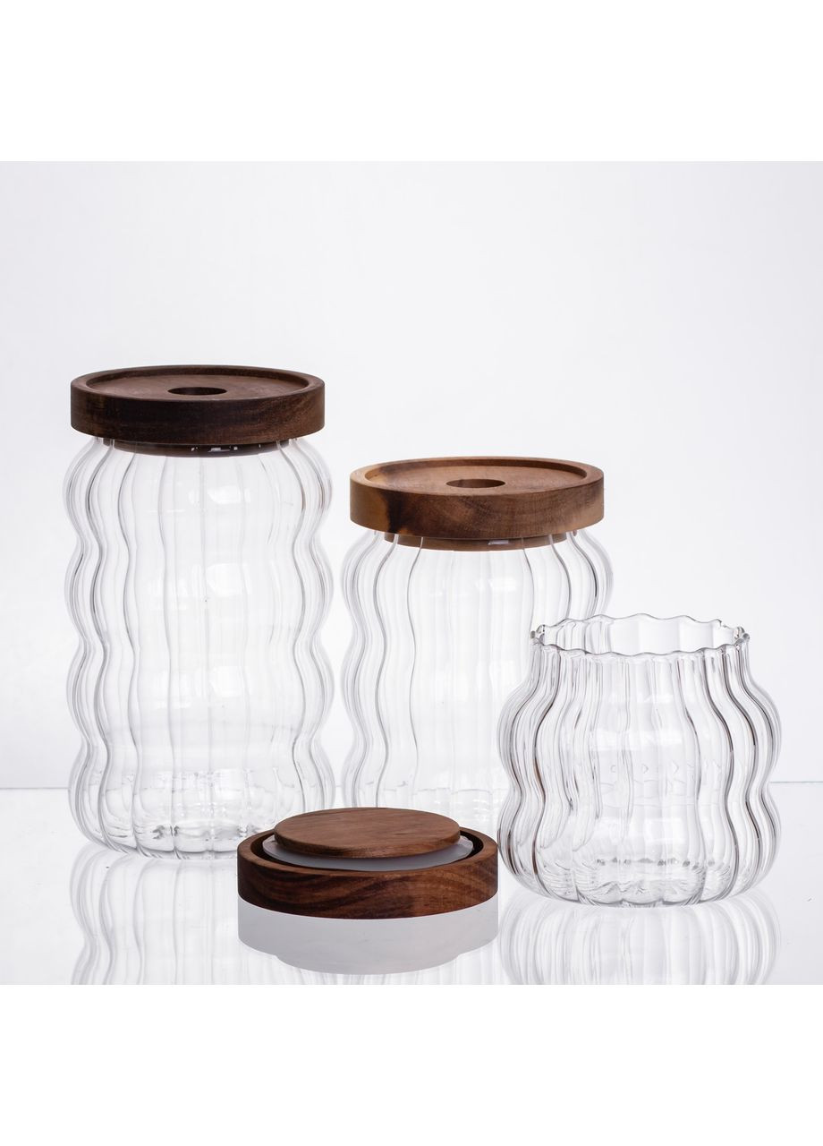 Набор банок для хранения 3 штуки с бамбуковыми крышками 400/600/800 мл 64486-14 (A-047321) Yiwu (370381842)