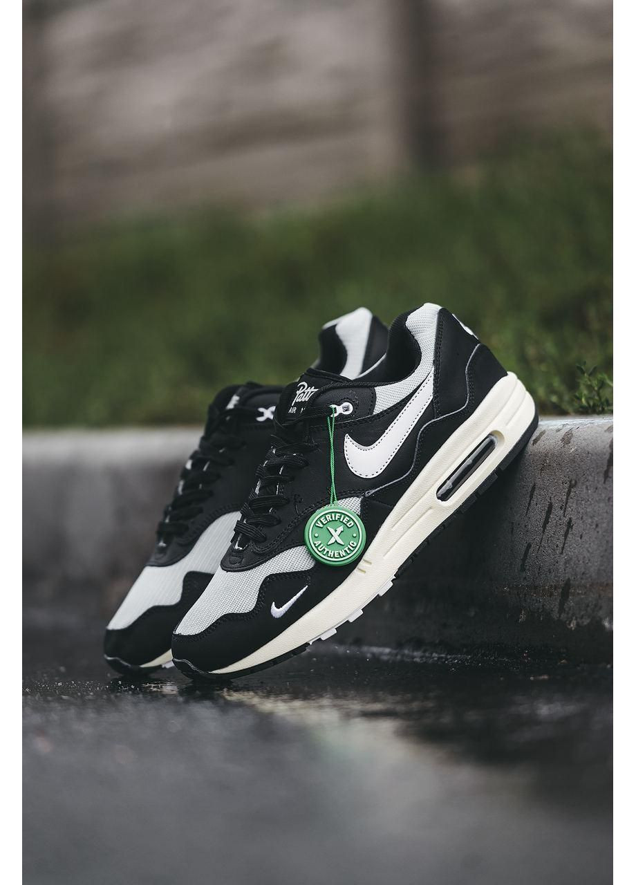 Черные демисезонные кроссовки мужские nike air max 1 x patta black white v2 найк аир макс No Brand
