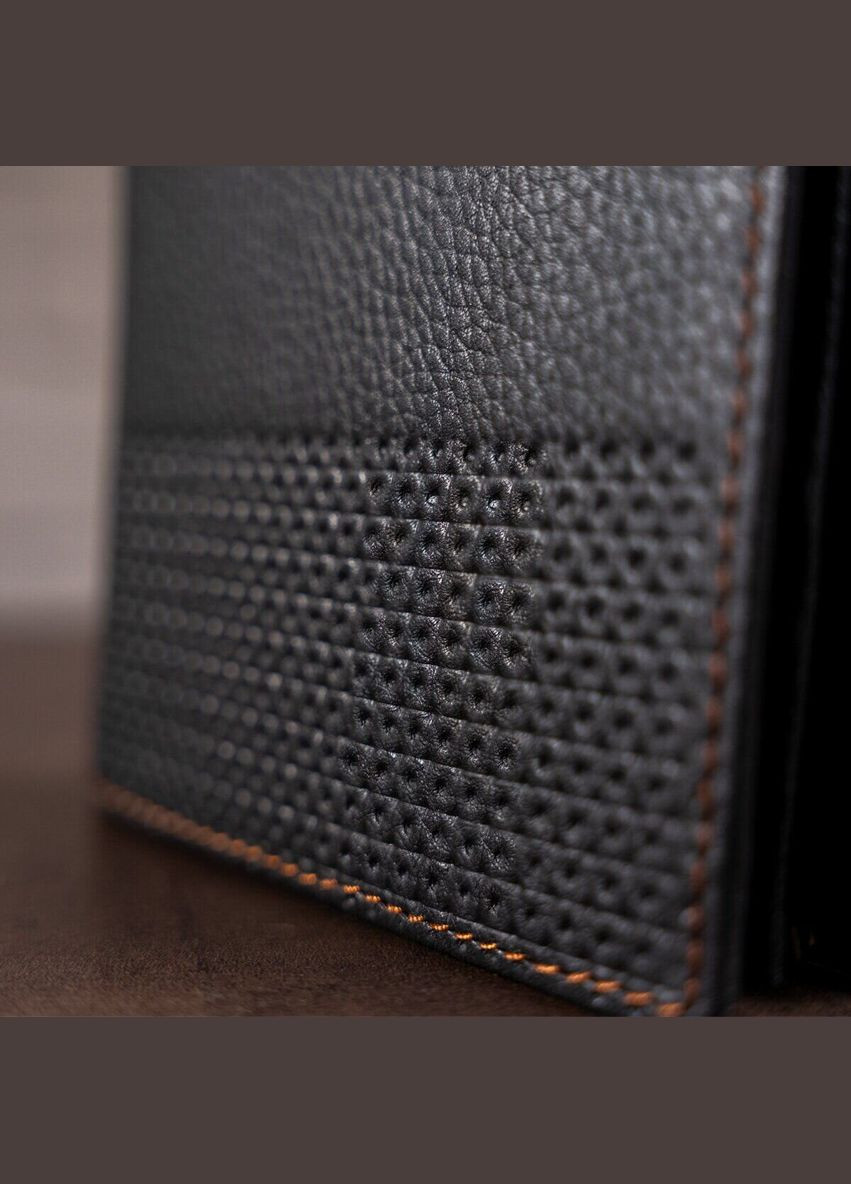 Чоловічий шкіряний гаманець з мереживним тісненням та відділенням на блискавці чорний (sku_14452) No Brand (327820086)