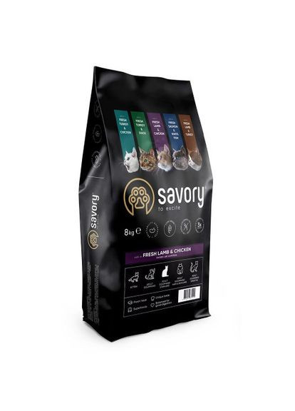 Сухой корм для стерилизованных кошек, со свежим ягненком и курицей, 8 кг Savory (322874500)