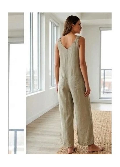 Комбінезон лляний wide leg, хакі/оливковий, M Zara комбінезон-брюки однотонний зелений