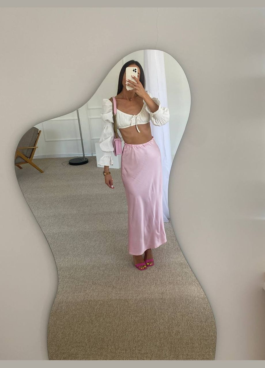 Розовая вечерний женская макси юбка с шелком. MonCher а-силуэта (трапеция)