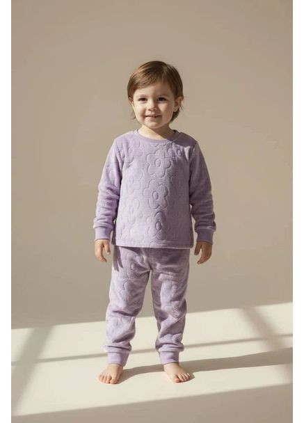 Фиолетовая зимняя велюровая пижама для девочки лонгслив + брюки Lily & Dan