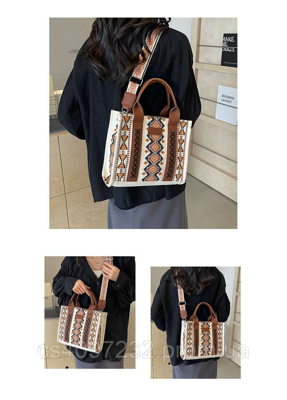 Стильная женская трендовая сумка кросс-боди с двумя ручками и ремнем, сумка-вышыванка No Brand (361138885)