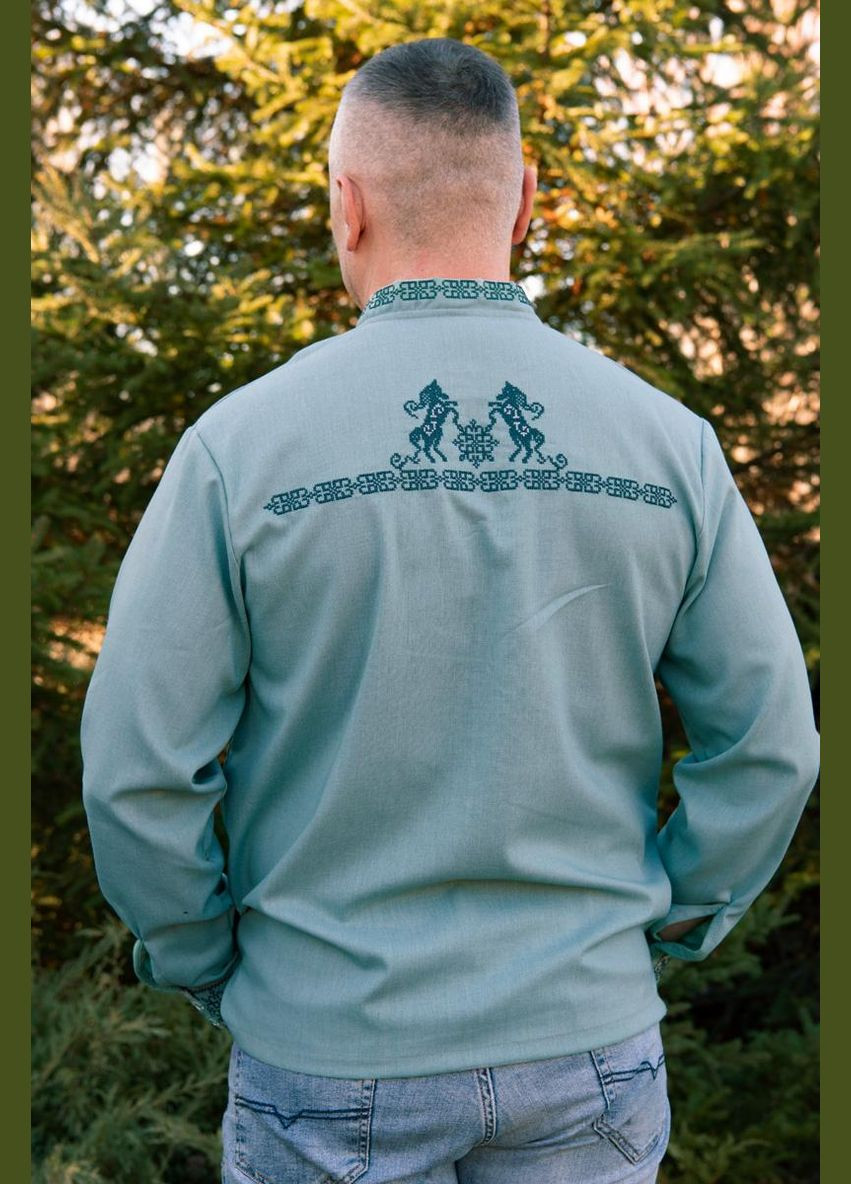 Бирюзовая мужская вышиванка казацкая V&V (316220406)