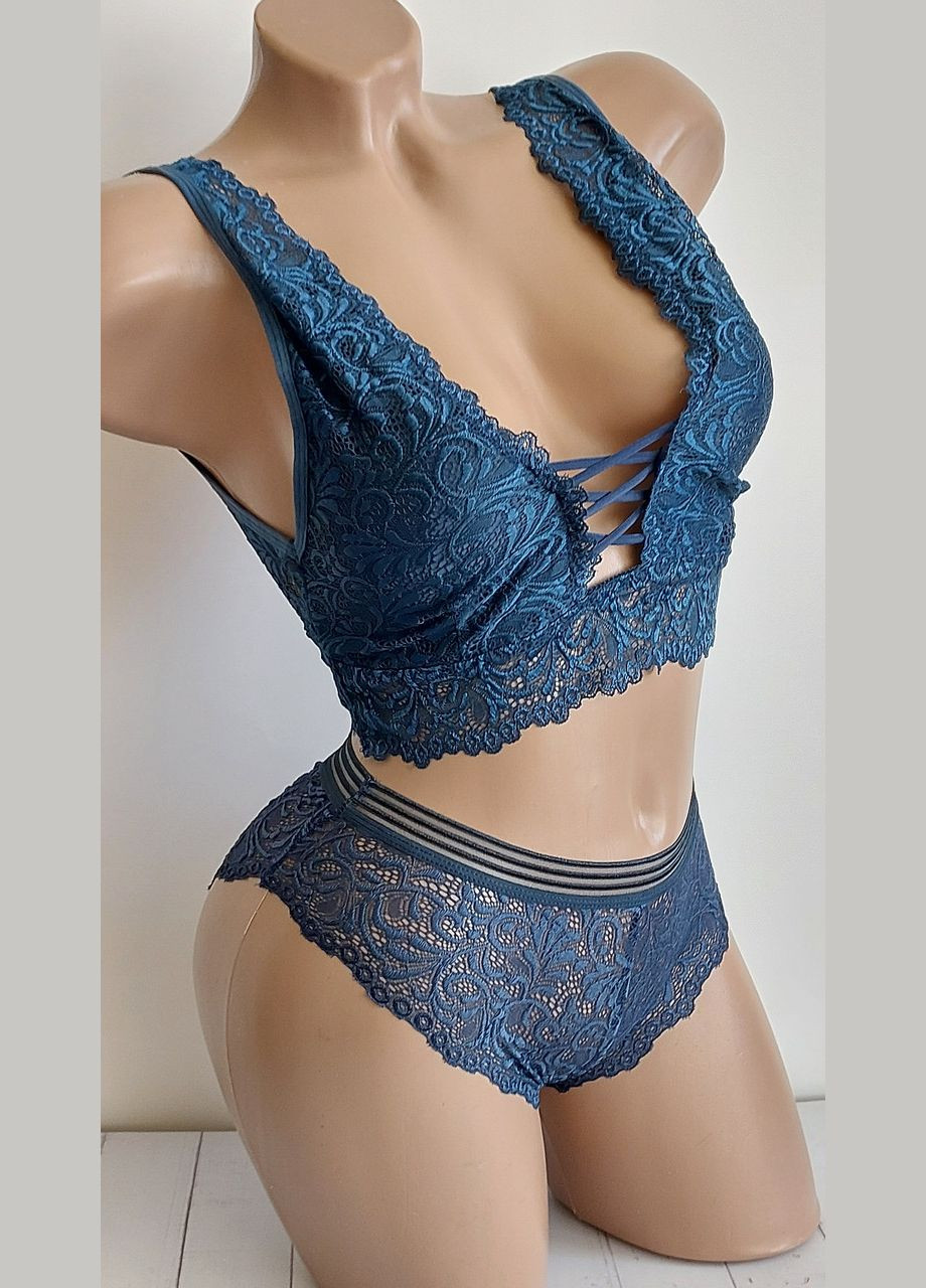 Синий демисезонный комплект нижнего белья бюстгальтер топ и трусики new style one size s/м бордовый (2-223) No Brand