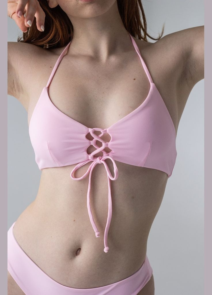 Комбинированный летний нежный купальник с топом на завязках kari shop atelier нежно-розовый (161sw-21br-pi) Ova Ova Brand