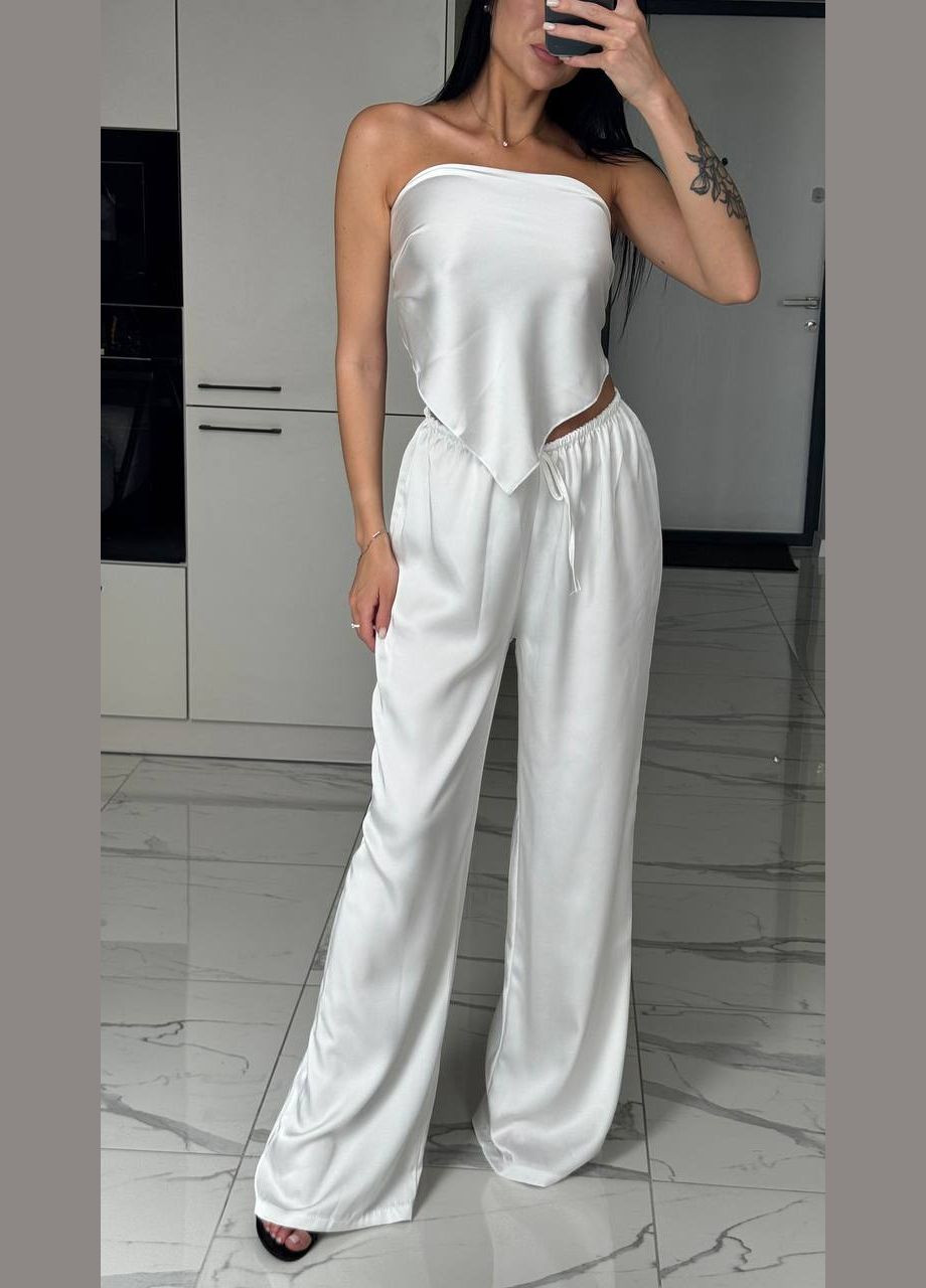 Нежный шёлковый костюм для жаркой погоды в молочном цвете No Brand 1243-3 (342724064)