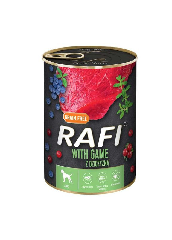 Вологий корм для собак Rafi Dog паштет з м'яса дичини з голубкою та журавлиною 800 г 5902921305002 Dolina Noteci (266274369)