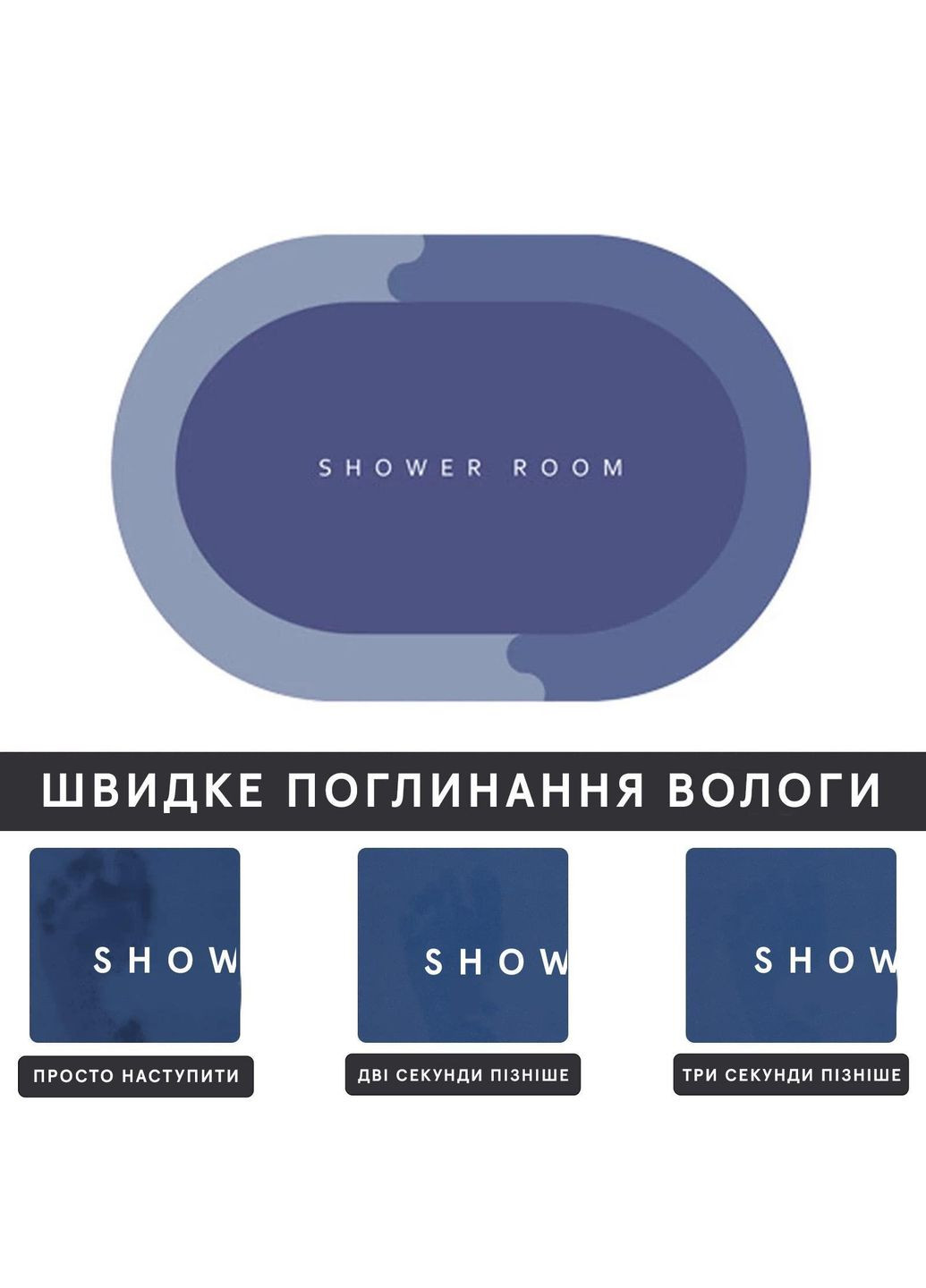 Інноваційний килимок для ванної кімнати, кухні, нековзний, коврик у ванну суперпоглинаючий, діатомітовий, 50x80 см, Овал Синій No Brand Perfect (360983531)