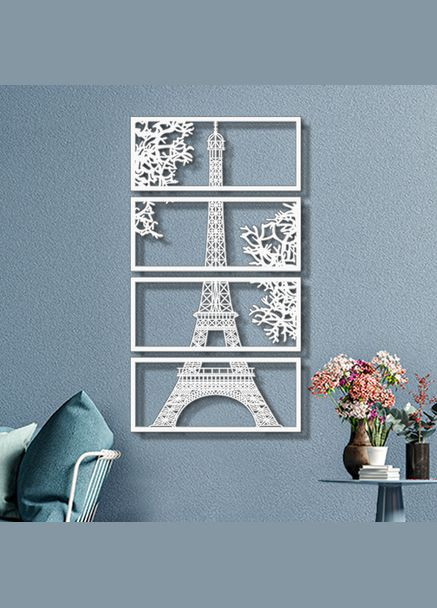 Панно 3D декоративне з об'ємом 15 мм для стін, Ейфелева вежа 117 х 65 см біле Декоинт (276708645)