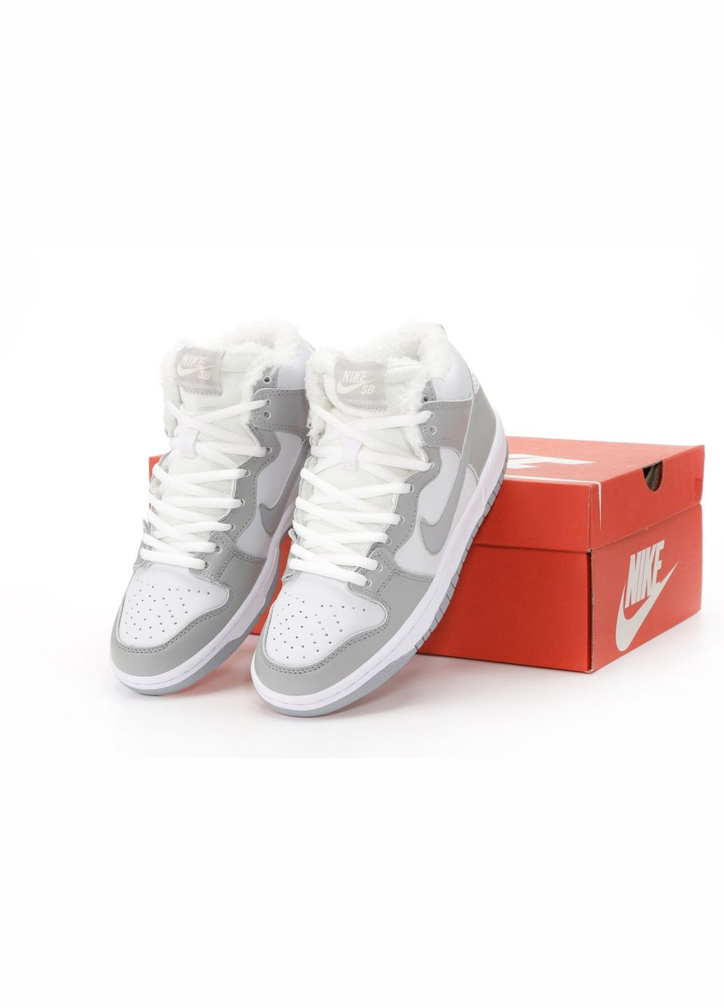 Сірі Зимовий кросівки зимові чоловічі і жіночі nike sb dunk winter high gray white fur | найк сб данк високі сірі білі з хутром No Brand
