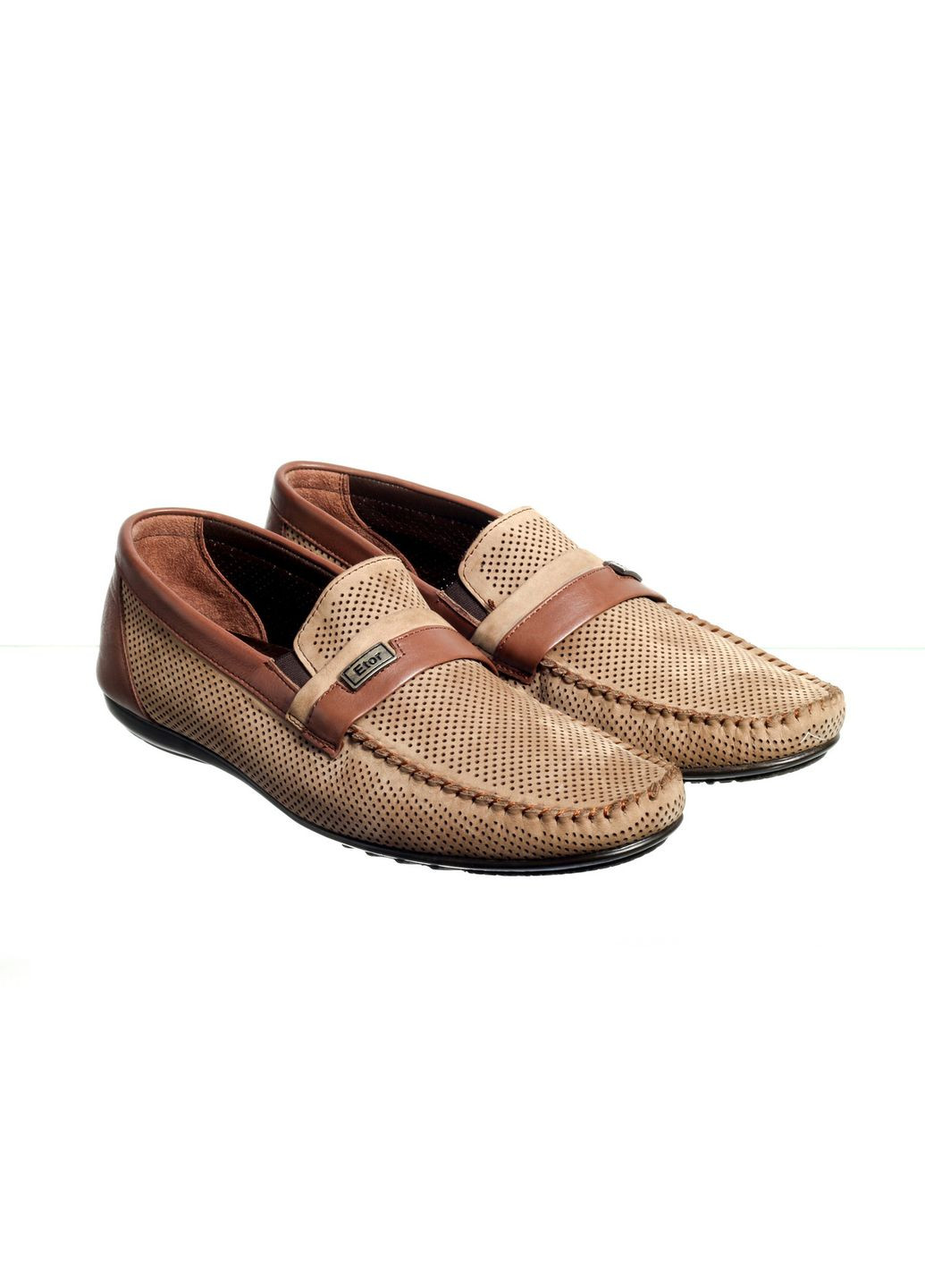 Бежевые мокасины 12824-11601-755 бежевый+коричневый Etor