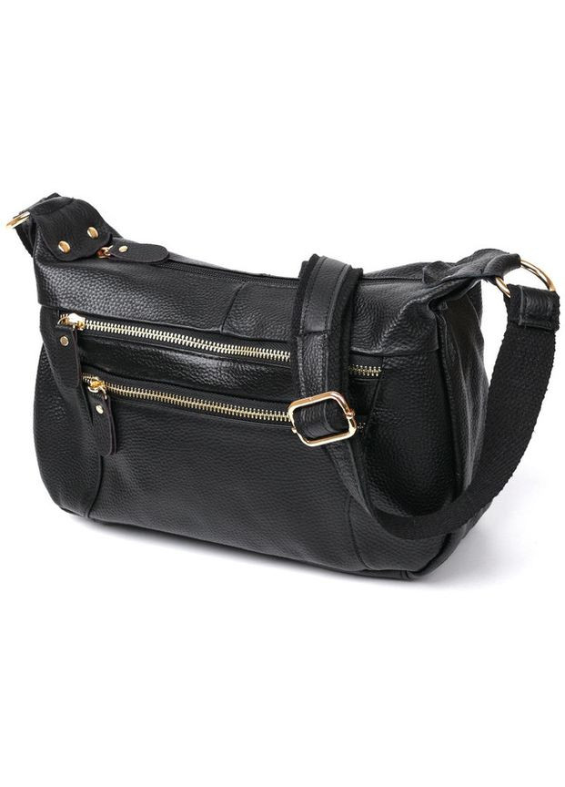 Сумка крос-боді через жіноче плече з натуральної шкіри середня Чорний 36556 Vintage (353690040)