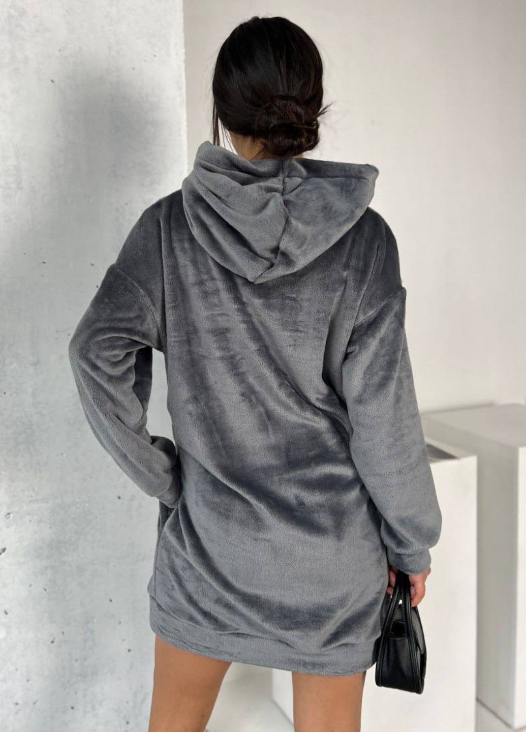Графітова повсякденний сукня-худі з махри з капюшоном сукня-худі Allthings однотонна