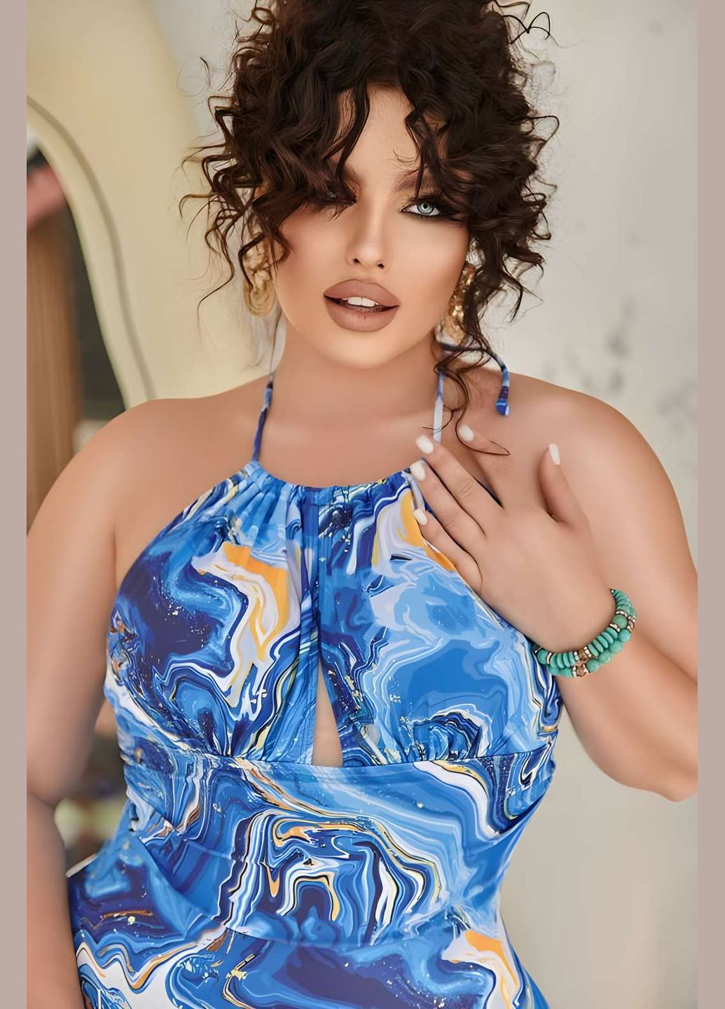 Голубой летний женский яркий голубой синий разноцветный сплошной купальник xl 2xl 3хл 4хл No Brand