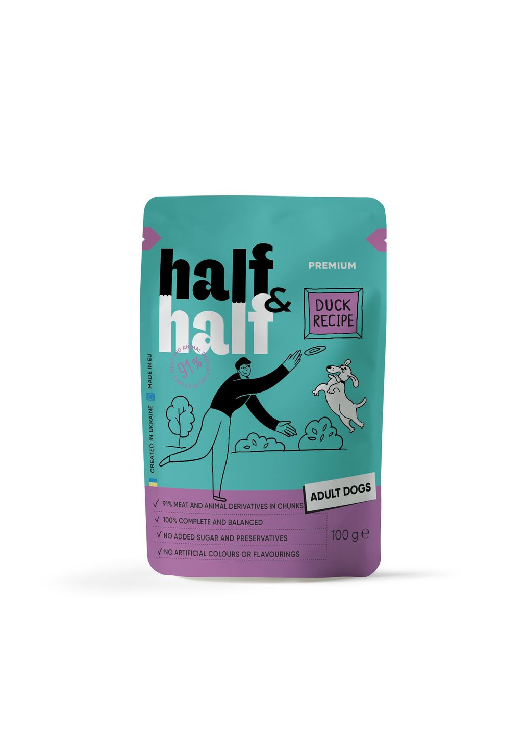 Влажный корм для взрослых собак, Duck in Gravy for Adult Dogs, кусочки утки в соусе, 100 г Half&Half (360647493)