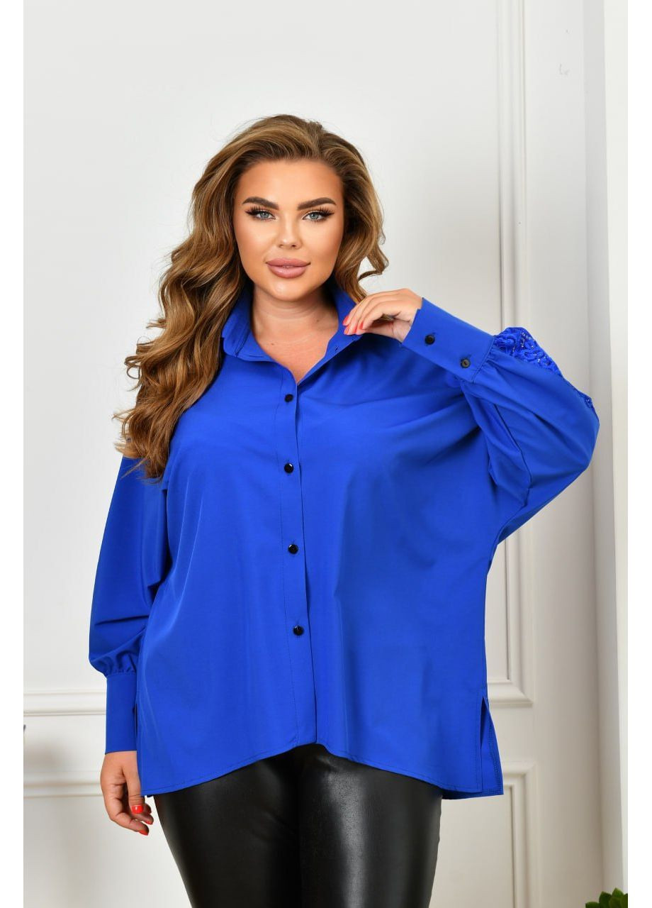 Синяя блуза свободного силуэта из софта No Brand