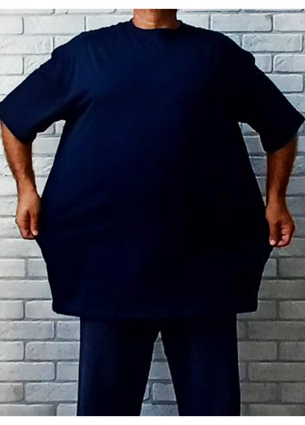 Темно-синя чоловічі футболки батал бавовна однотонна темно синя з коротким рукавом No Brand