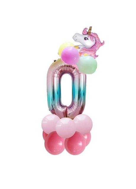 Композиція фольгована цифра "0" райдужна з єдинорогом "Зроби сам" No Brand (302314060)