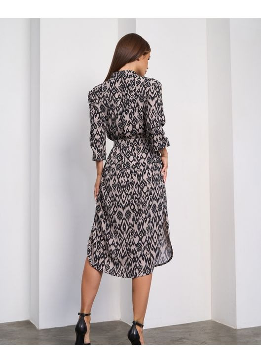 Коричнева повсякденний, кежуал сукня сорочка з орнаментом сукня-сорочка ISSA PLUS з орнаментом