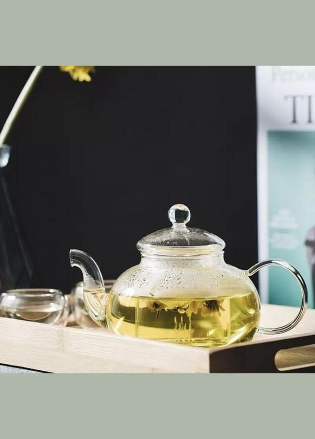 Чайник заварювальний скляний жароміцний зі скляним фільтром та кришкою, Грецький, 800 мл Olens (338228748)