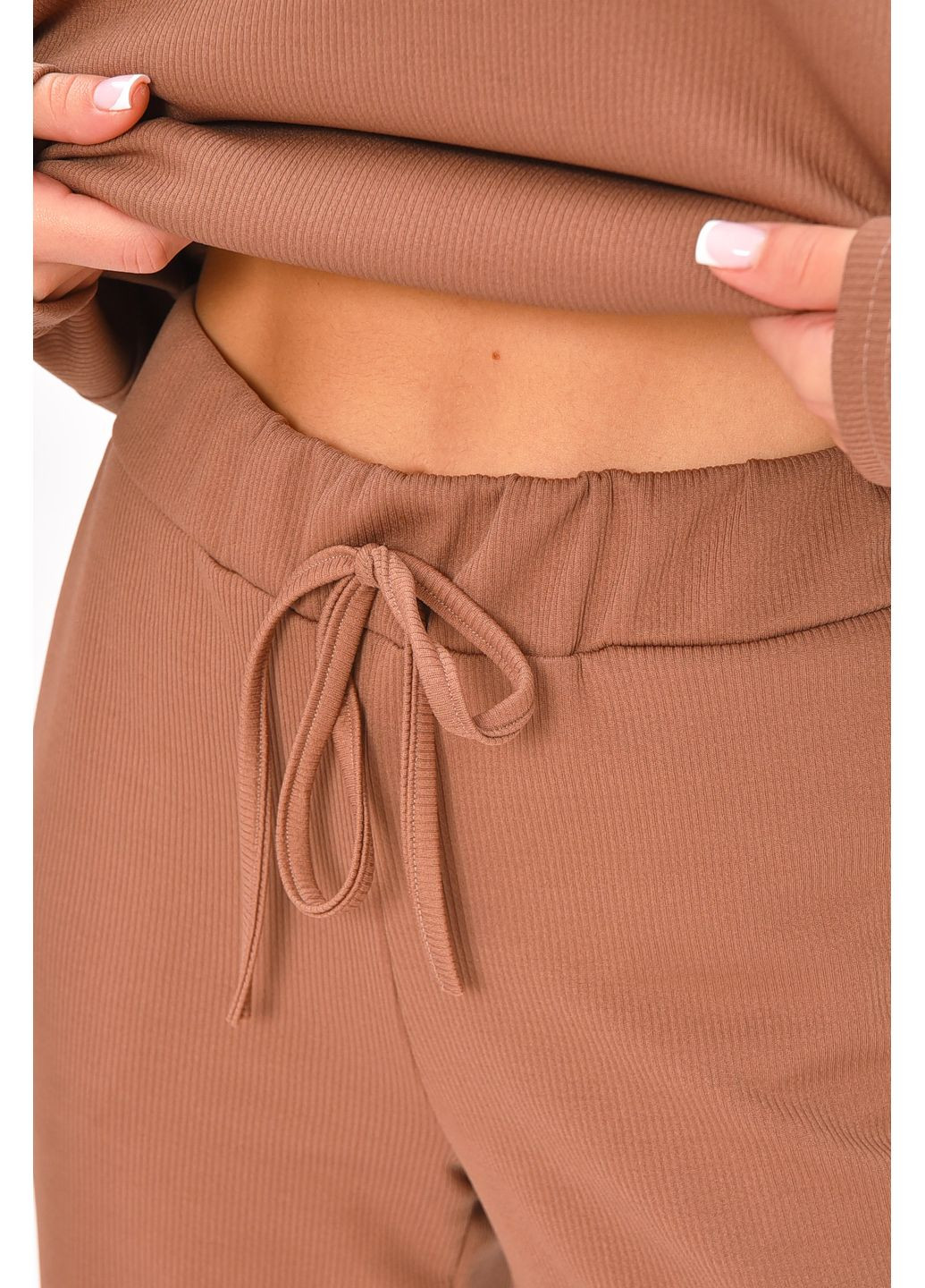 Костюм жіночий однотонний у рубчик шоколадного кольору Let's Shop (364117538)