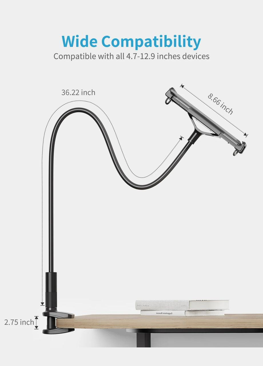 Гнучкий тримач для телефону, планшета з прищіпкою Datura IS 100 см Flexible Mobile Tablet Holder Black VHG (334305072)