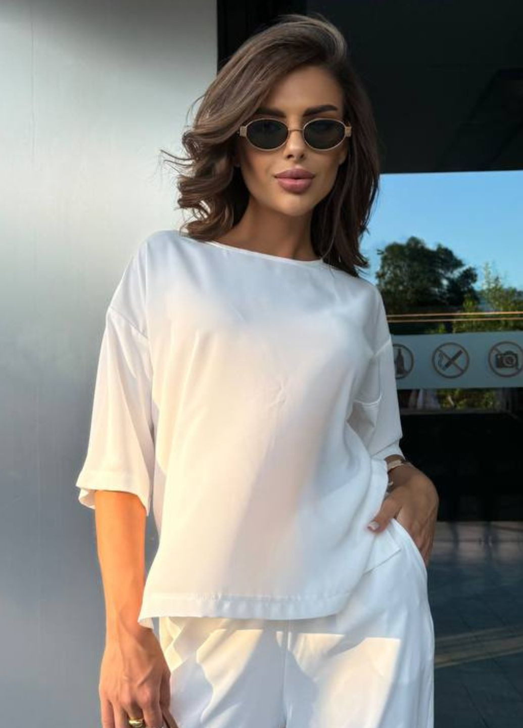 Изысканная легкая летняя повседневная футболка свободного фасона с рукавами три четверти Tik-Tak - (348830761)